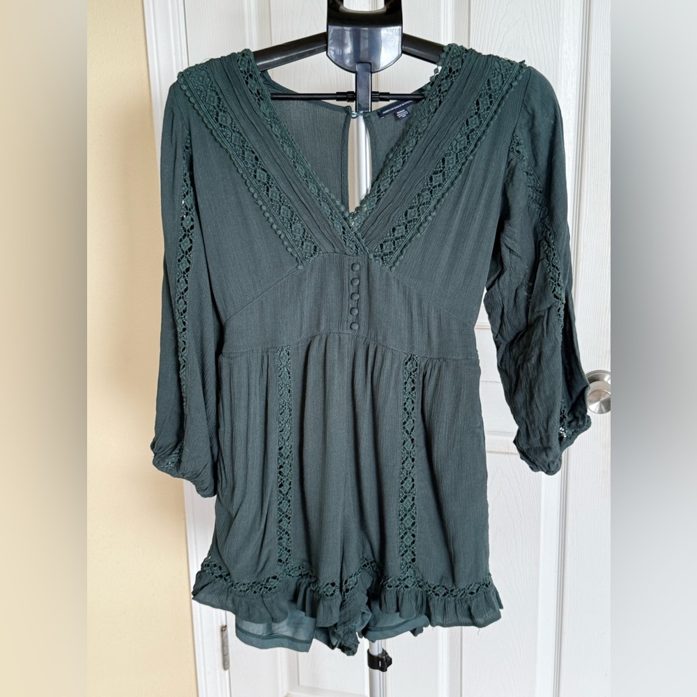 American Eagle Outfitters Dark Green Lace Romper